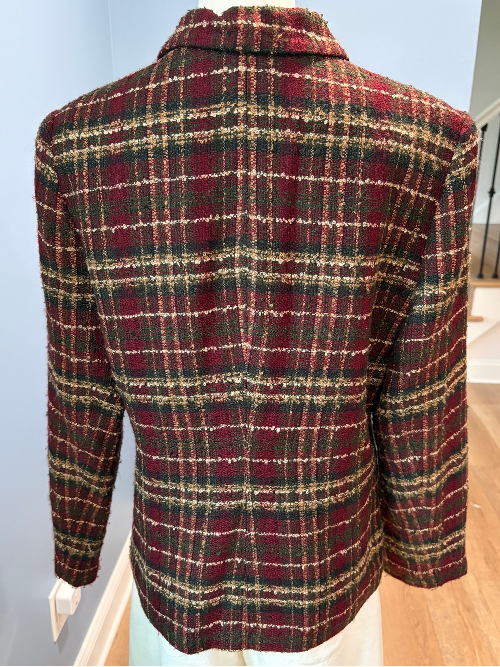 Sag Harbor Vintage Plaid Tweed Jacket Size 10 Burgundy Green Tartan Zip Front - Picture 7 of 9